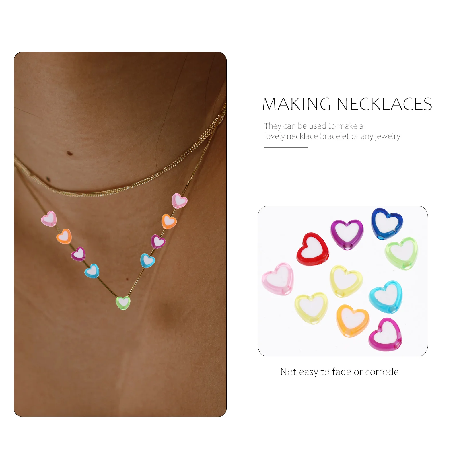 400 قطعة من الخرز على شكل قلب ملون DIY خرز فضفاض لصنع المجوهرات وقلادة وسوار حرفي للأطفال هدية نشاط للأطفال #2