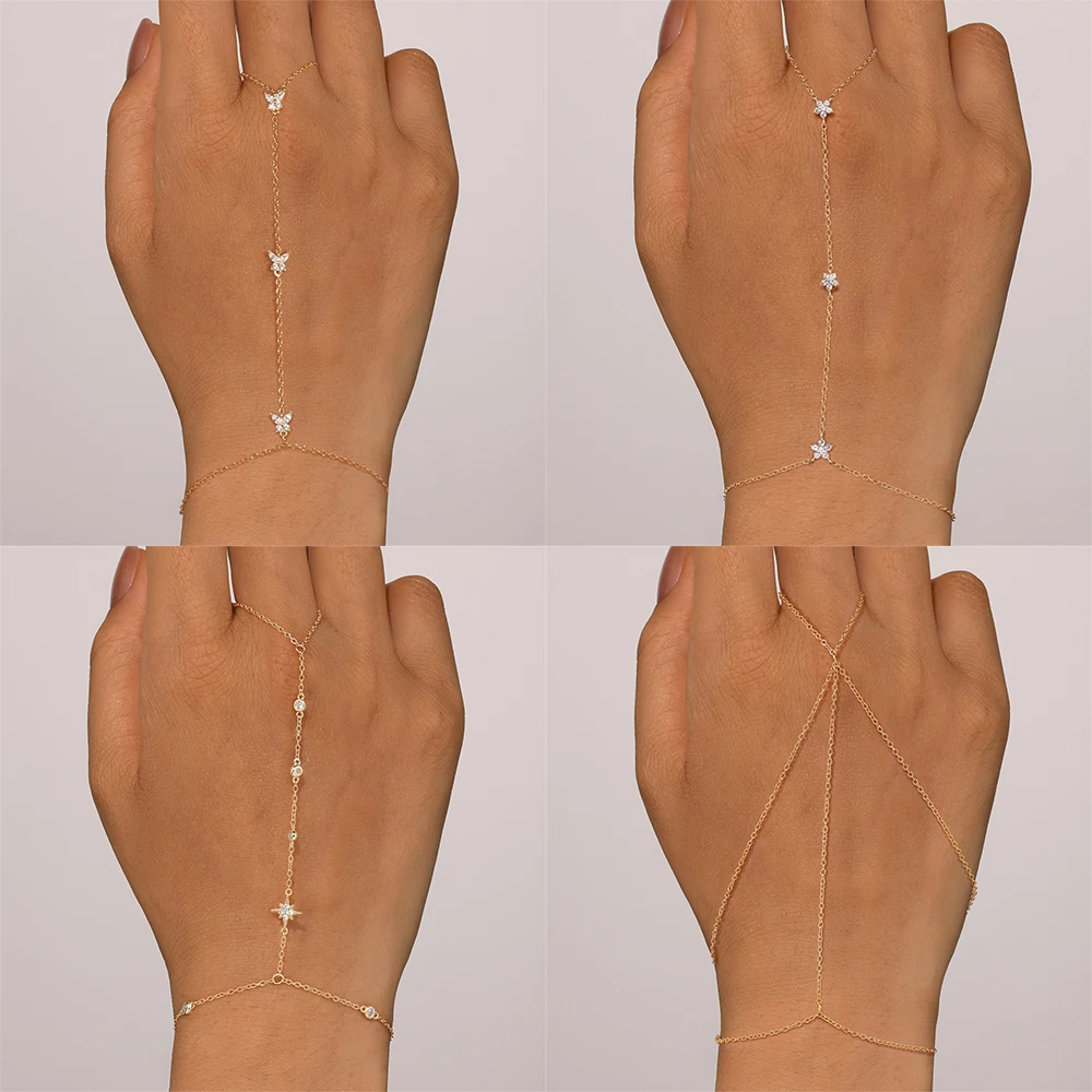 

Браслет CANNER из стерлингового серебра 925 пробы с подвесками в виде бабочки/цветка/звезды и цирконами, с цепочкой и кольцом на палец, для женщин, мужчин, пар, украшение для вечеринок.