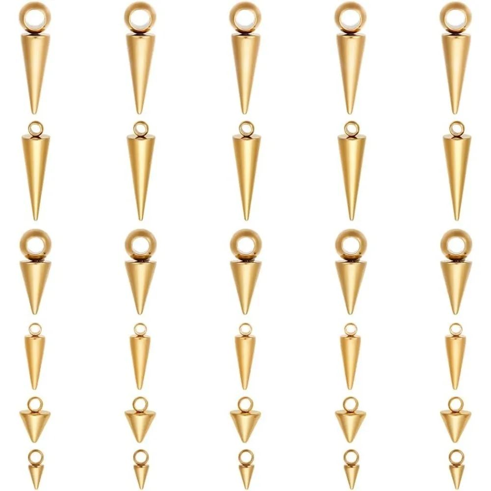 

30Pcs 6 Styles Real Spike Charms Stainless Steel Cone Pendants Metal Punk Style Charms Necklace Charms