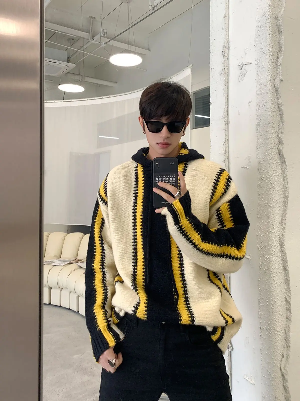 

Осенне-зимний полосатый свитер с капюшоном для мужчин, высококачественный нишевый утолщенный свитер, куртка