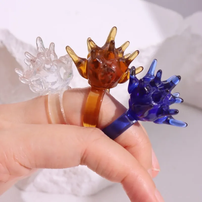 HANGZHI Colorful Clear Spikes Sea Urchin Ring 2024 Spring New Unique Resin Ring for Women Girl gioielli personalizzati per feste alla moda