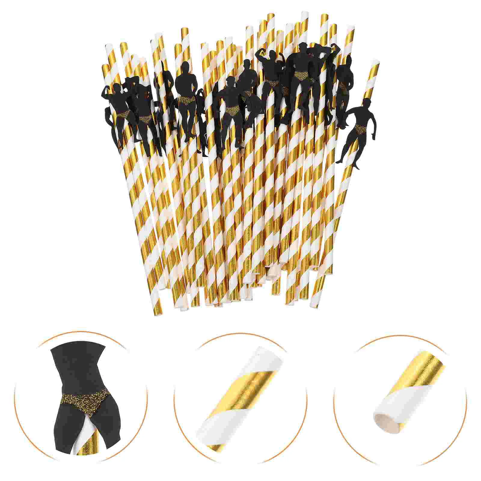 36 Pcs Paper Straws Bachelor Party Single Decorations Decors Unilateral Fun Golden Drinking Supplies Man