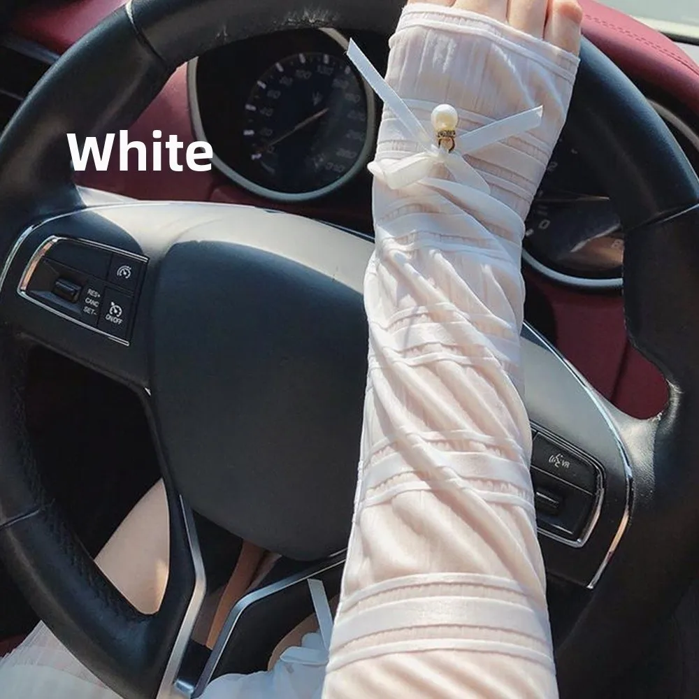 

Pearl Bow Sun Protection Arm Sleeves Anti UV Breathable UV Protection Arm Covers Ice Silk Fabric Ultra Thin Cooling Arm Sleeves