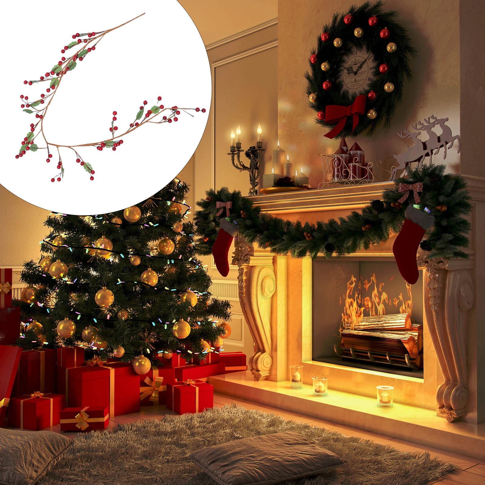 

1pc Artificial Christmas Red Berry Vine Garland Decor Door Window Party Game Ornament Reusable Festive Hanging