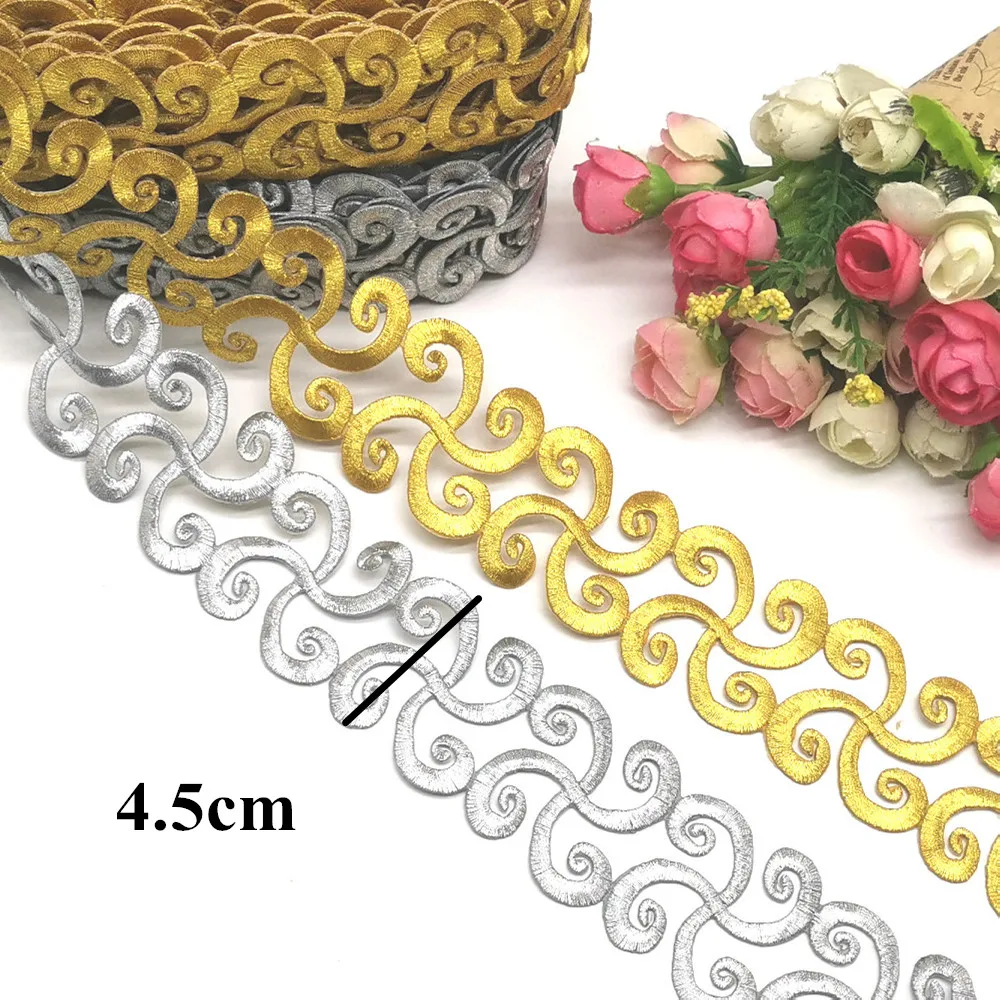 1 Yard Gold Embroidered Lace For Cosplay Dress Appliques Iron On Europe Vintage Diy Garment Trims