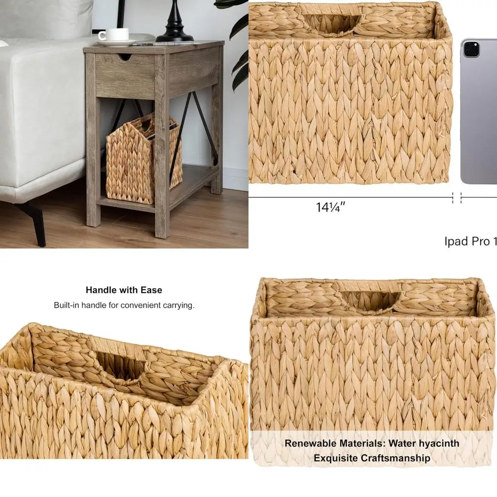 

Разделенная корзина для журналов ручной работы, подставка для журналов из ротанга, подставка для журналов из натуральной плетеной журналов для ванной комнаты, офиса, гиацинта на воде, 1