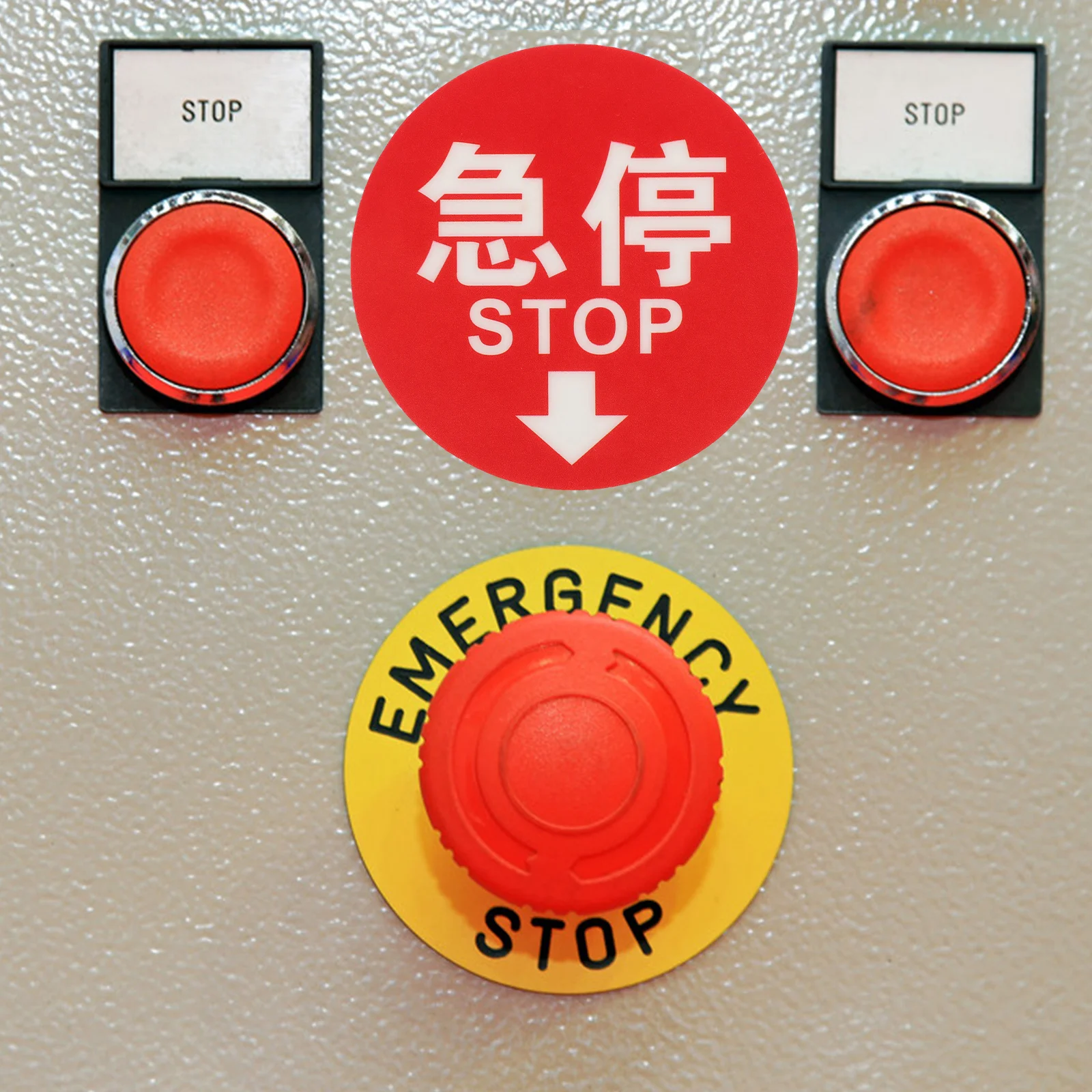 

5Pcs Direction Indicator Stickers Emergency Disconnect Rotational Arrow Labels for Pushbutton Switches Traffic Signs Garage Stop