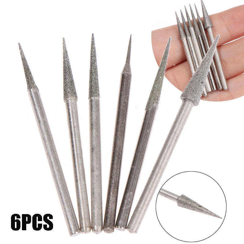

6 шт. 1-4 мм алмазная шлифовальная головка, игольчатые биты, заусенцы, гравировальный инструмент для резьбы 2,35 мм