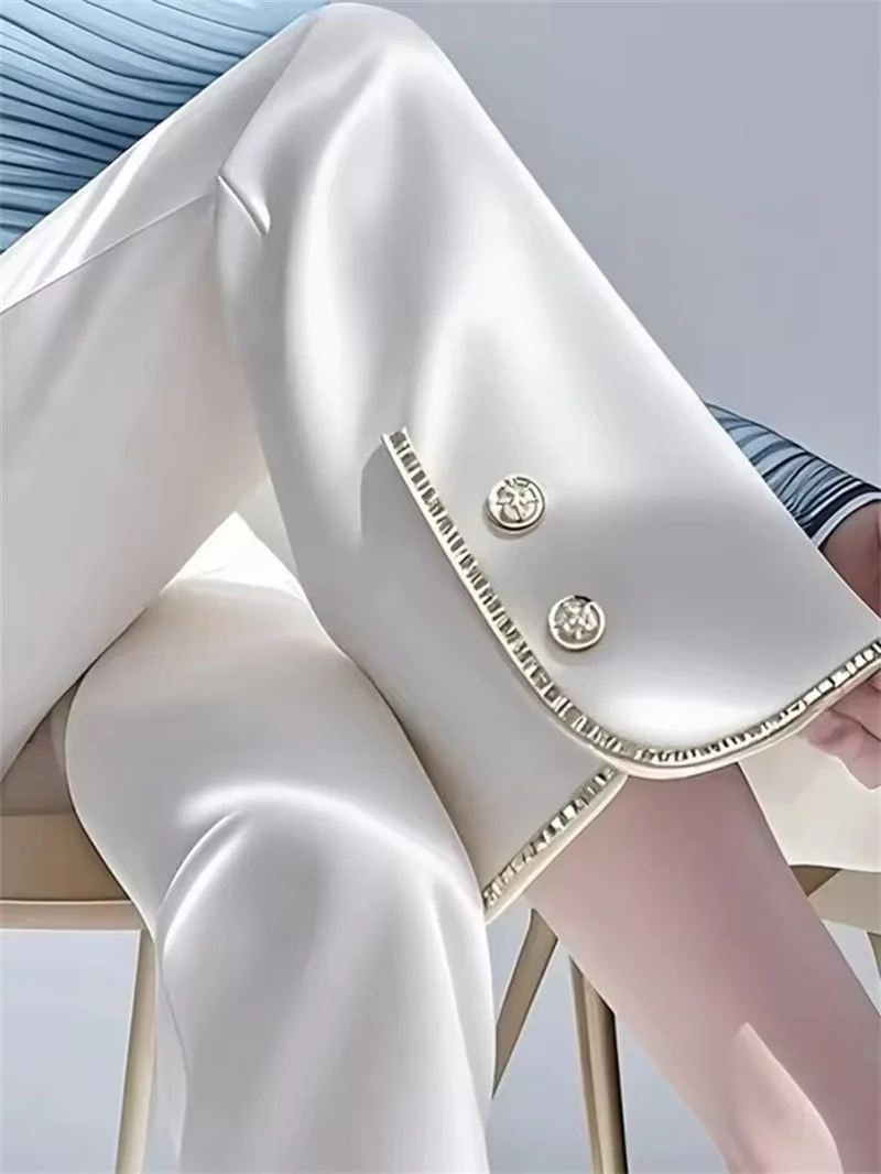 Pantalons décontractés blancs pour femmes printemps été 2025, Style haut de gamme, tempérament paresseux et décontracté, taille haute, jambes droites