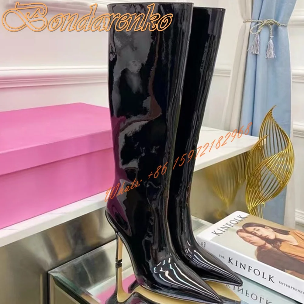 Snake Pattern Designer Boots Pointed Toe Stiletto Heels Knee High Boots Women Sexy Shoes Back Zipper Metal Heels Winter New Shoe