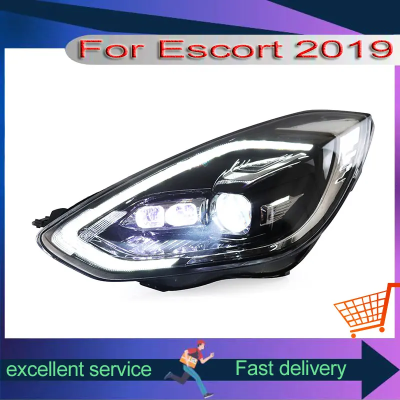 

New Style Front Lamps For Ford Escort 2019 Upgrade Refit Headlights Automobile Accessories LED DRL Streamer Turn Signal Lights
