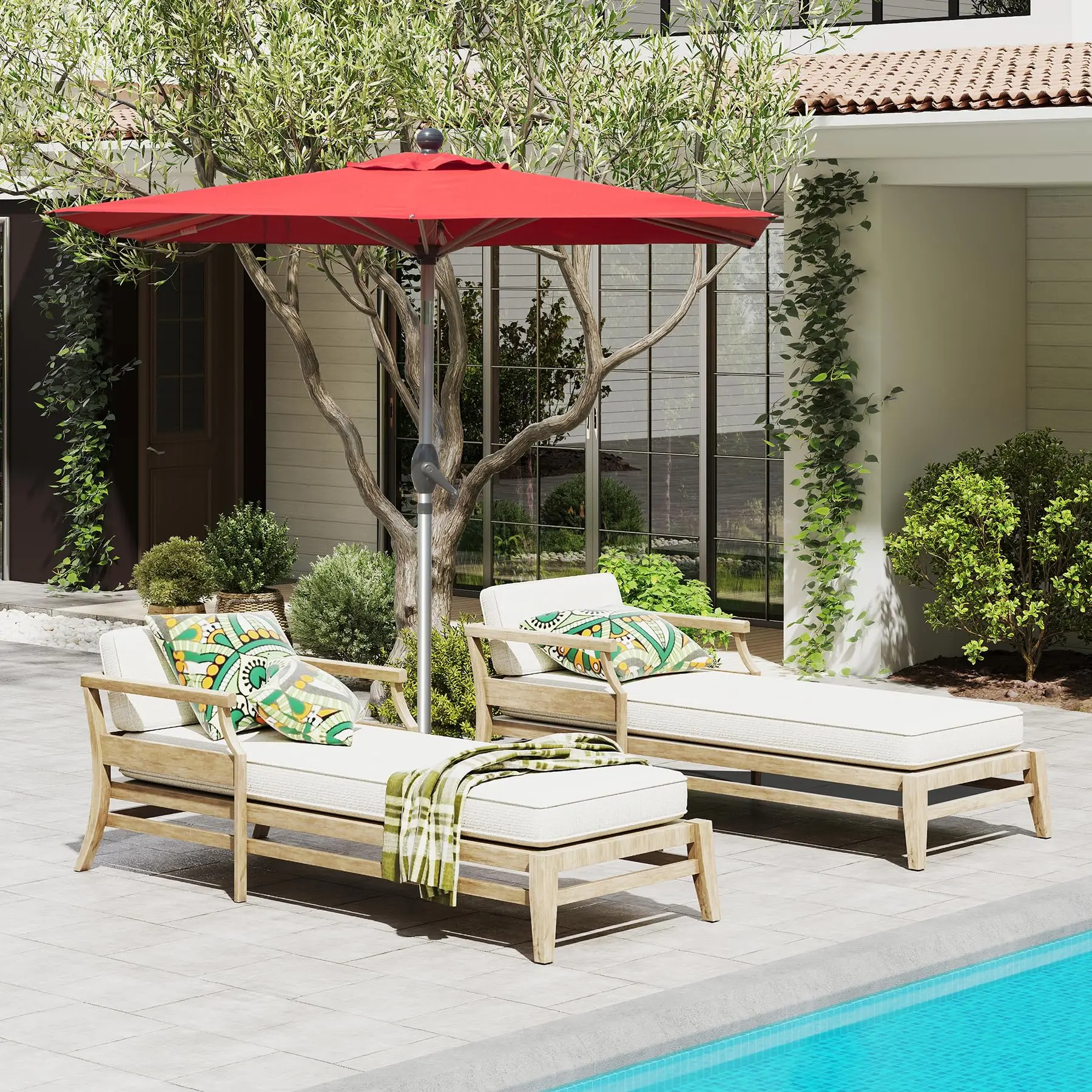 

2*3m Red Rectangular Patio Umbrella & Base Set