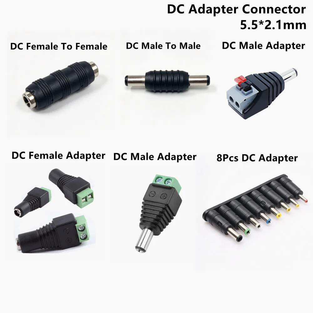 DC 5.5x2.1mm Connector Adapter Male To Male Or Female To Female DC Power Plug Adapter Screw Fastening Type For Leds, Cameras