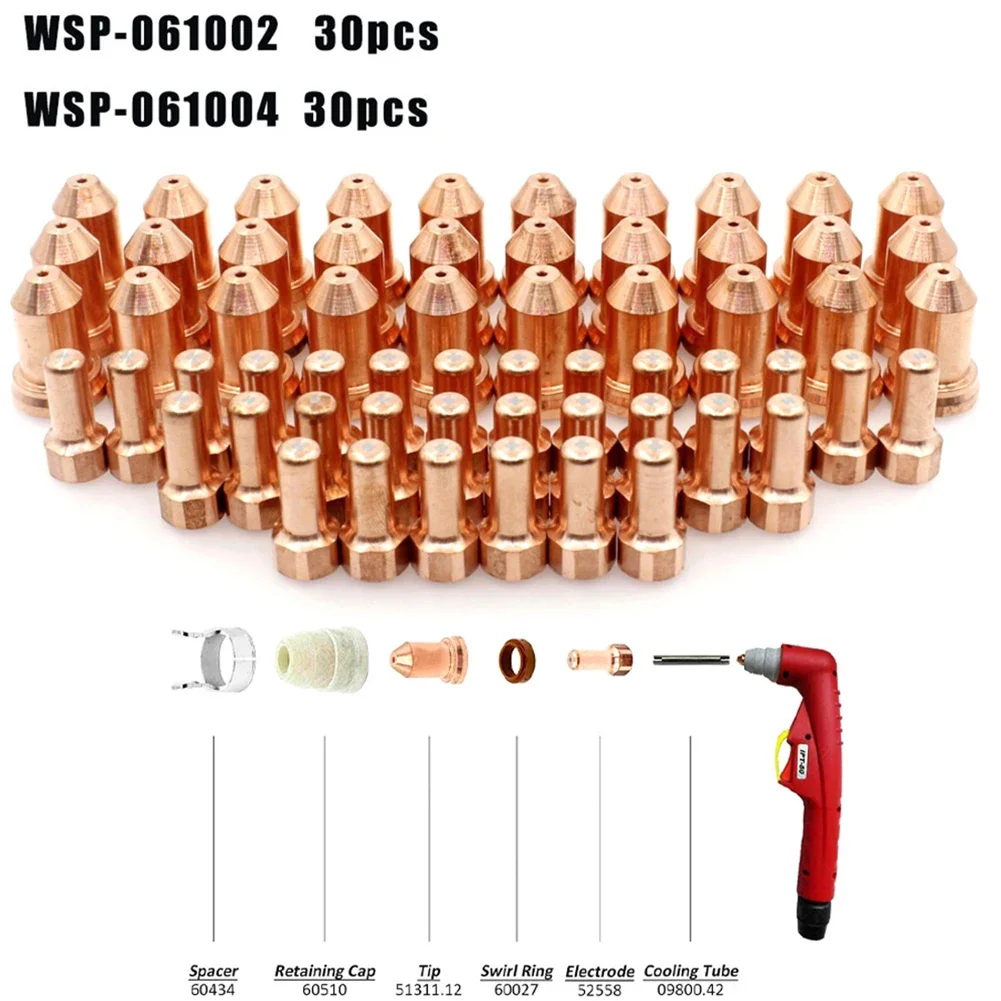 60Pcs PT-80 PT80 IPT-80 Plasma Cutter Torch Electrode 1.2 Mm Tip 52558 WSP-061002 Plasma Torch Nozzle 51311.12 WSP-061004 Parts