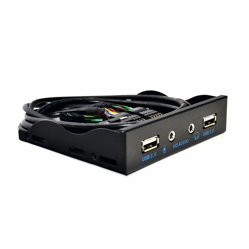 Stylish-Black Front Panel Rack For Computer PC With 2 USB 2.0 Ports, HD Audio And 3.5Mm Earphone Jack In 3.5-Inch Floppy Bay