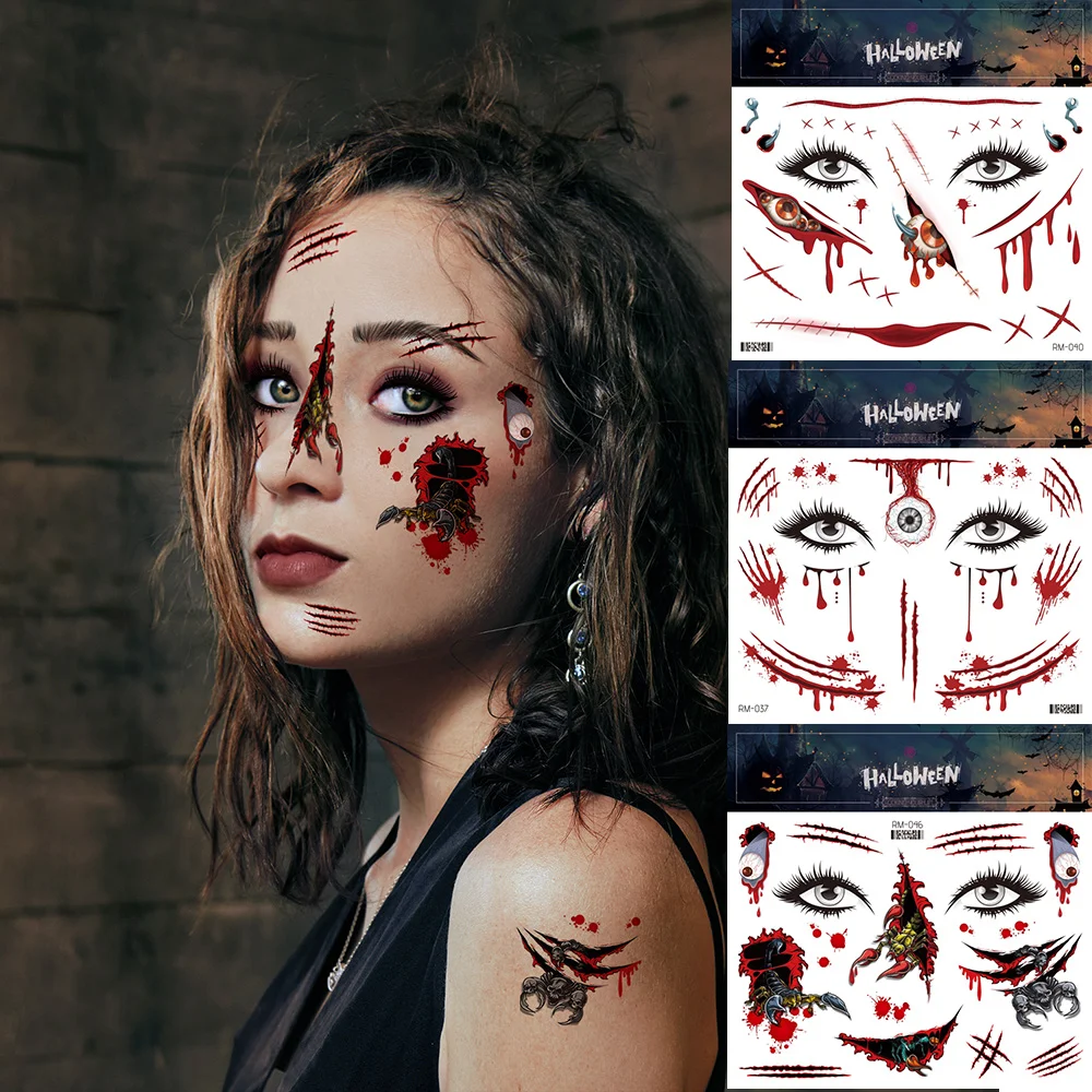 

Halloween Party Face Makeup Tattoo Stickers Zombie Scar Wound Temporary Tattoos for Women Men Cosplay Fake Tatoo