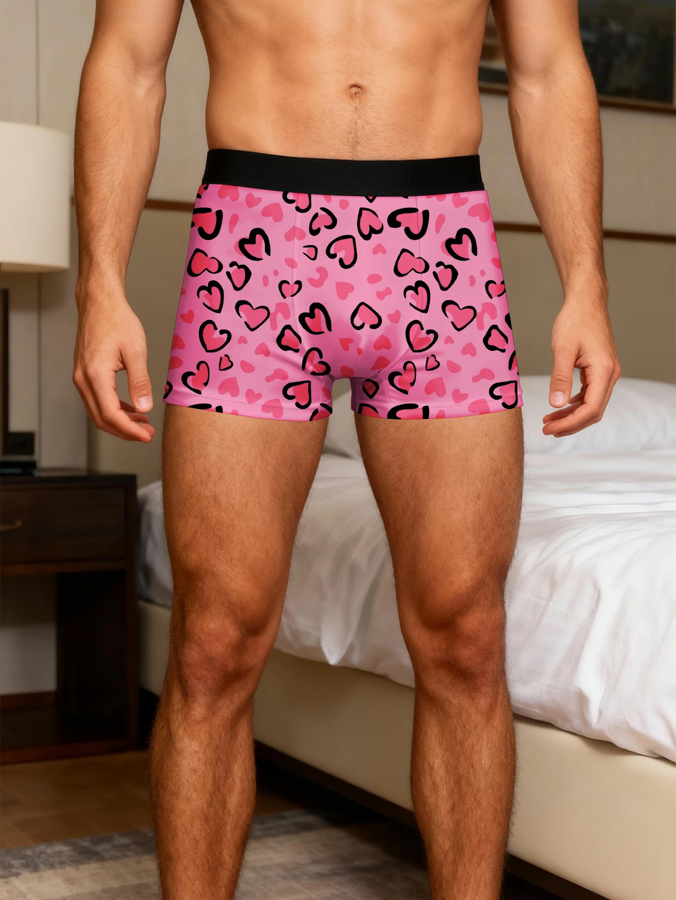 Valentine Men'S Boxer Briefs | Four Seasons Pink Hearts Pattern Print Design, Extended Leisure Underwear, Slight Stretch Fabric