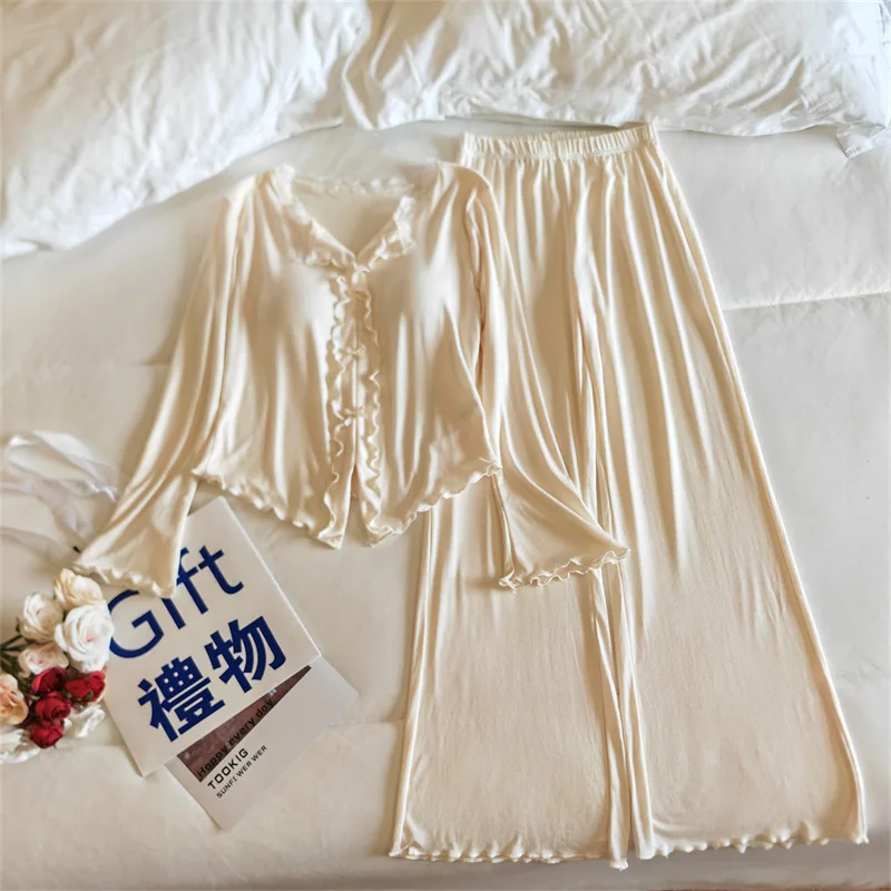 Pijama Feminina New Modal Chest Pad Set 2 Piece Woman Long Sleeve Pajama Sets Casual Korean Sleepwear Pyjamas Femme Home Wear - view 4