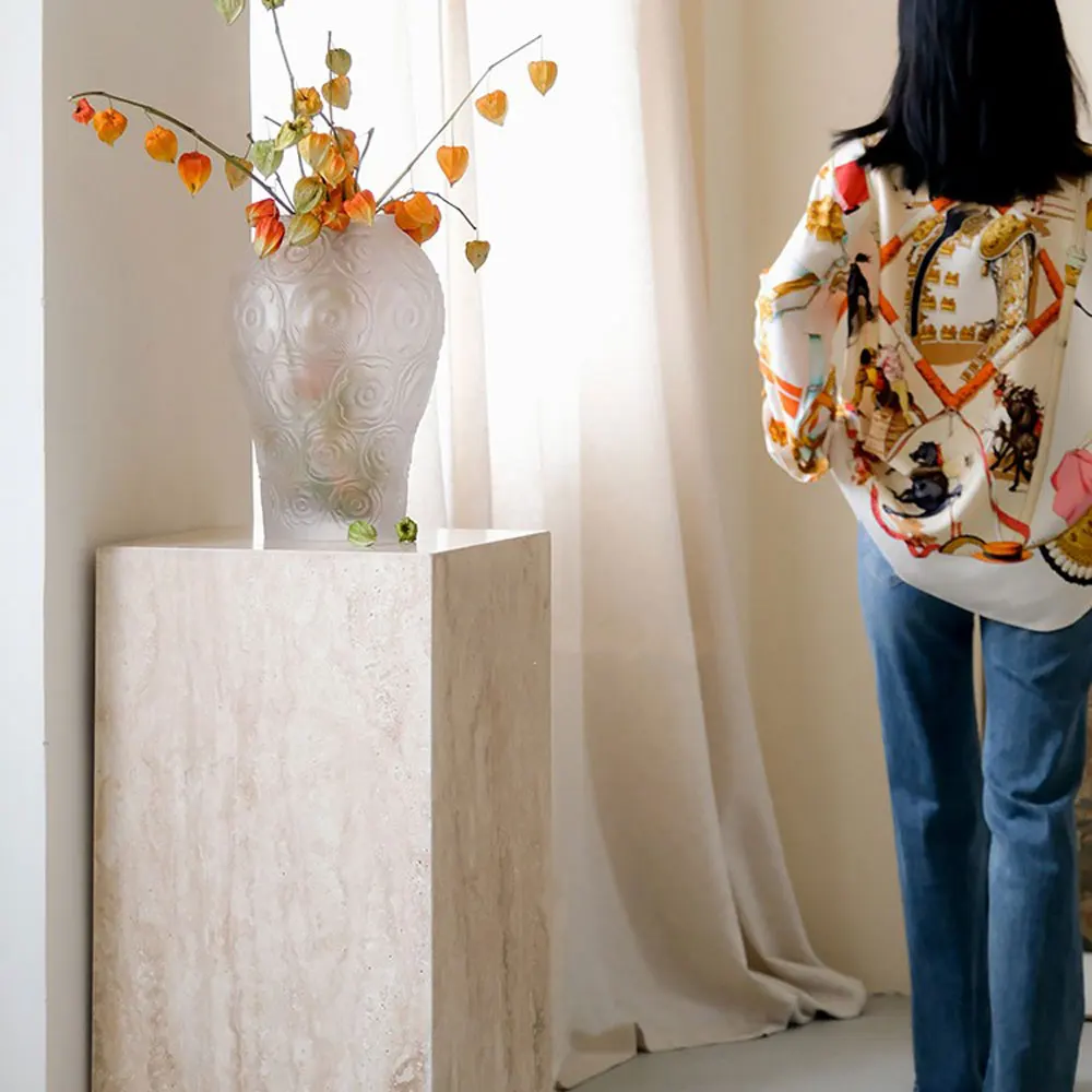 Nordic Stone Marble Beige Travertine Side table Home Decoration Travertine Plinth Column Coffee Tables