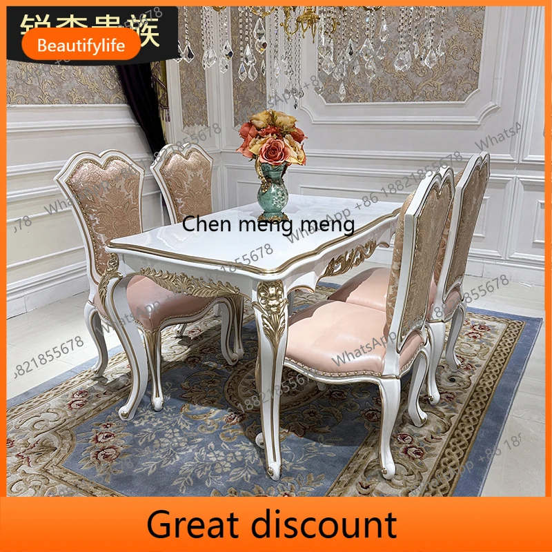 

M45 французский обеденный стол из цельного дерева, обеденный стул, комбинация дворец, роскошный резной прямоугольный обеденный стол для ресторана