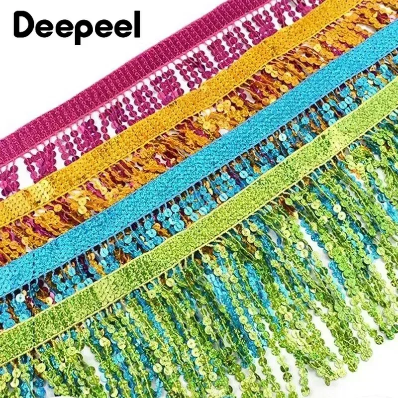2/5/9Meters 16cm Sequin Tassel Fringe Lace Trim for Sewing Curtain Latin Dress Clothes Fabric DIY Decorative Ribbon Accessories