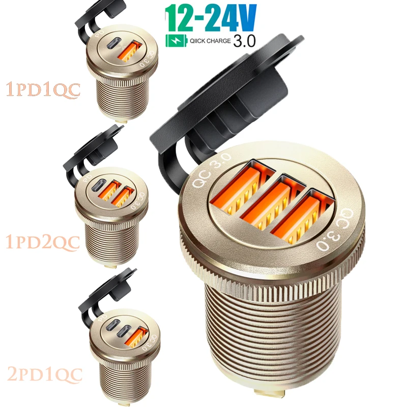 12v/24v camping car usb socket Fast Charge Adapter PD Type C and QC3.0 Power Outlet for golf 6 mk6 mk5 mk7 accessories