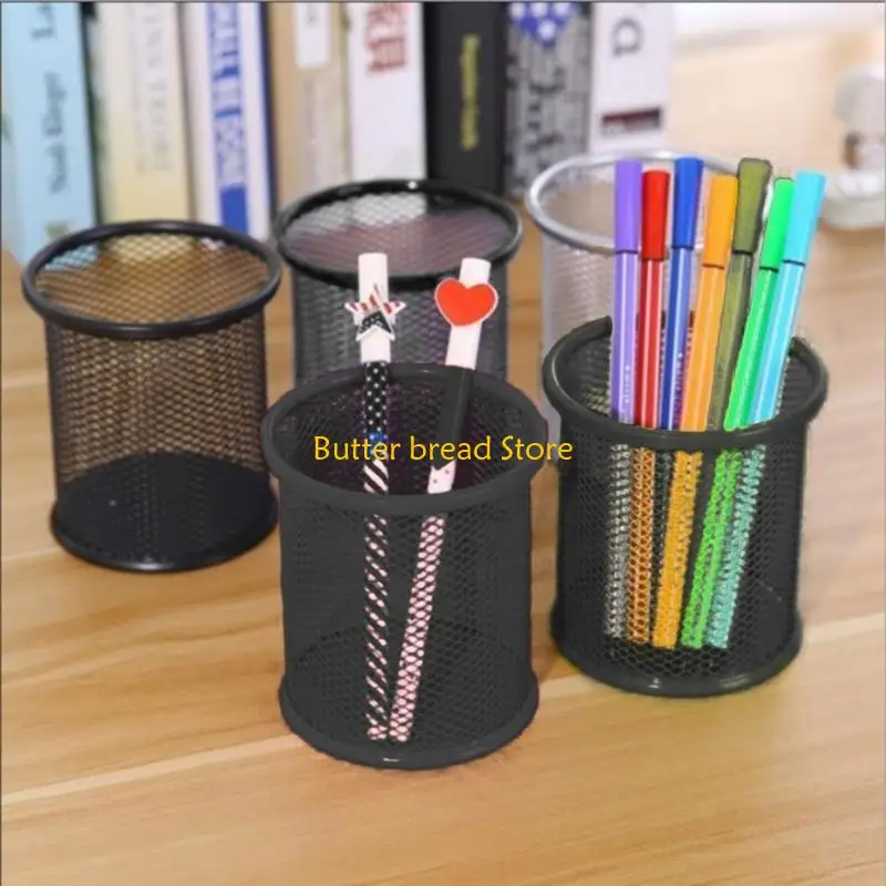 W89C Metal Mesh Mesh redonda capa capa capa Lápis Porta lápis Durável capa lápis Black