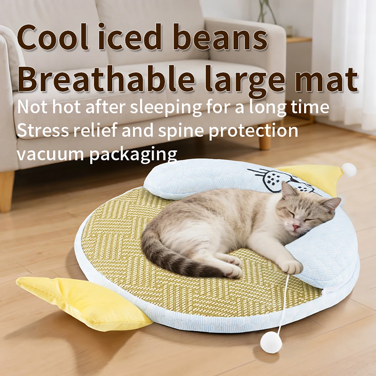 

3D Cooling Iced Beans Summer Pet Cooling Mat Bed With Ball Toy Tetachable Washable Arc Neck Protection Scratch-resistant Cat Mat