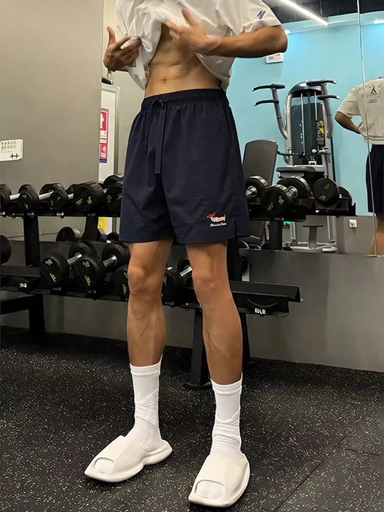 

Qui Dry Nylon orts Men's Summer Sausage Dog Embroidery Fitn Casual Sports Quarters Pants Straight Leg mid Waist