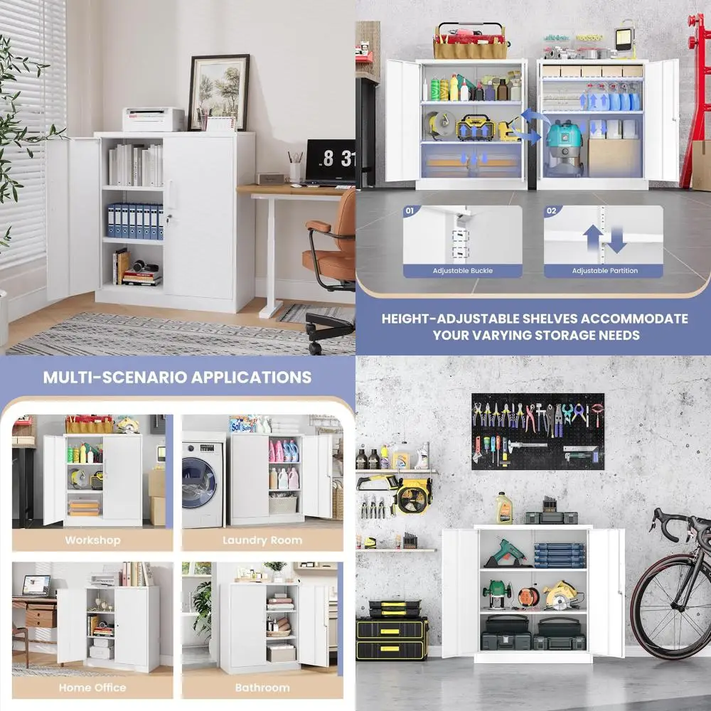 

36-inch Tall Metal Storage Cabinet with Lock, Adjustable Shelves for Garage, Office, or Home Use