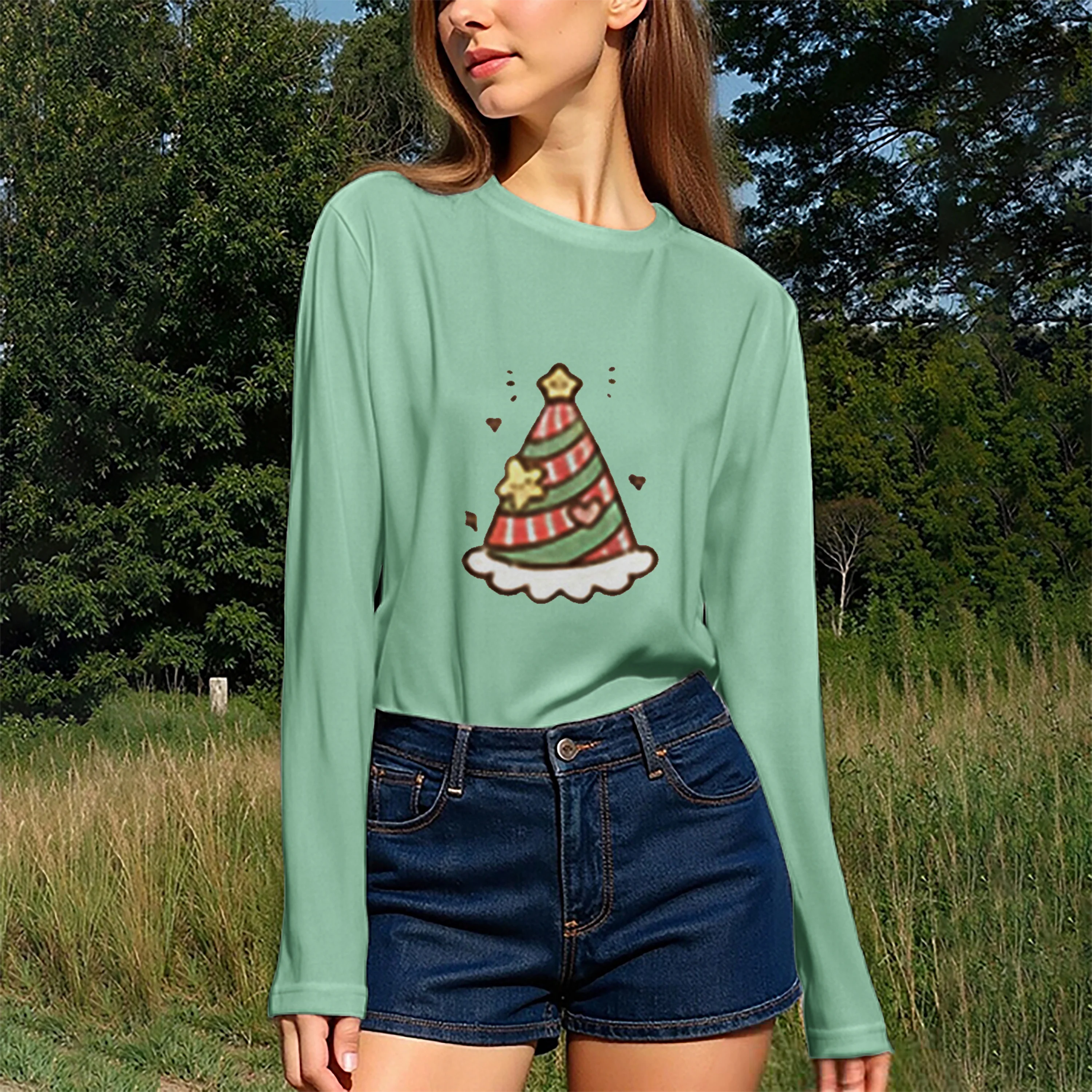 تي شيرت نسائي كاجوال برقبة دائرية وأكمام طويلة مناسب لجميع أنواع وأنماط الجسم وسهل المطابقة للارتداء اليومي. #6