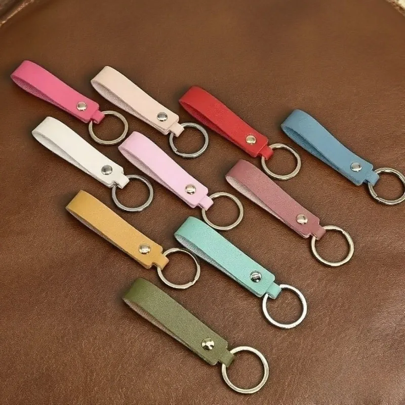 Custom Logo Name Leather Bag Keychain Pure Color Personalized Backpack Pendant Keyring Car Motorcycle Key Ring Chain Accessory