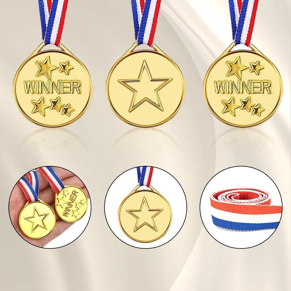 

48 Pieces Gold Medals for Kids Medals for Awards Plastic Winner Award Medals for Sports, Competition, Talent Show, Spelling Bee
