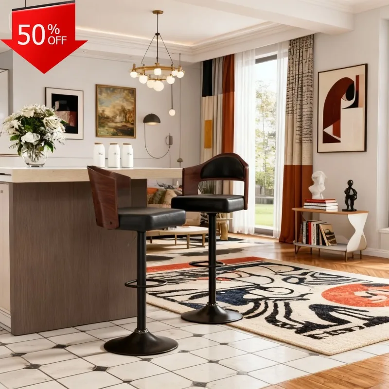 

Bar Stool Chair Wheels Modern Design Leather Swivel Height Adjustable for Kitchen Restaurant Office Living Room Furniture