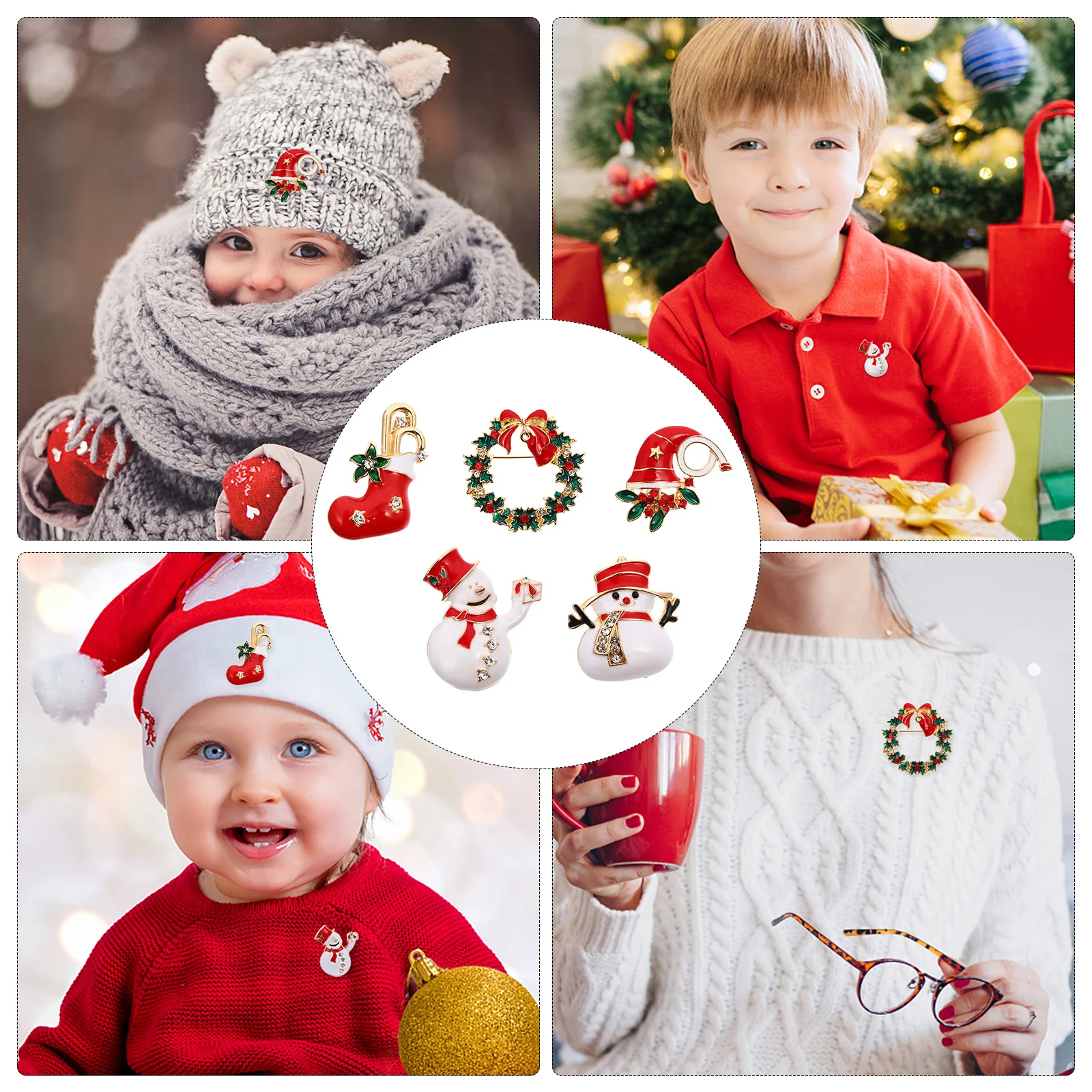 

5Pcs Christmas Brooch Clothes Accessories Alloy Polished Luster Set Party Supplies Lovely Snowman Boots Festival Decoration