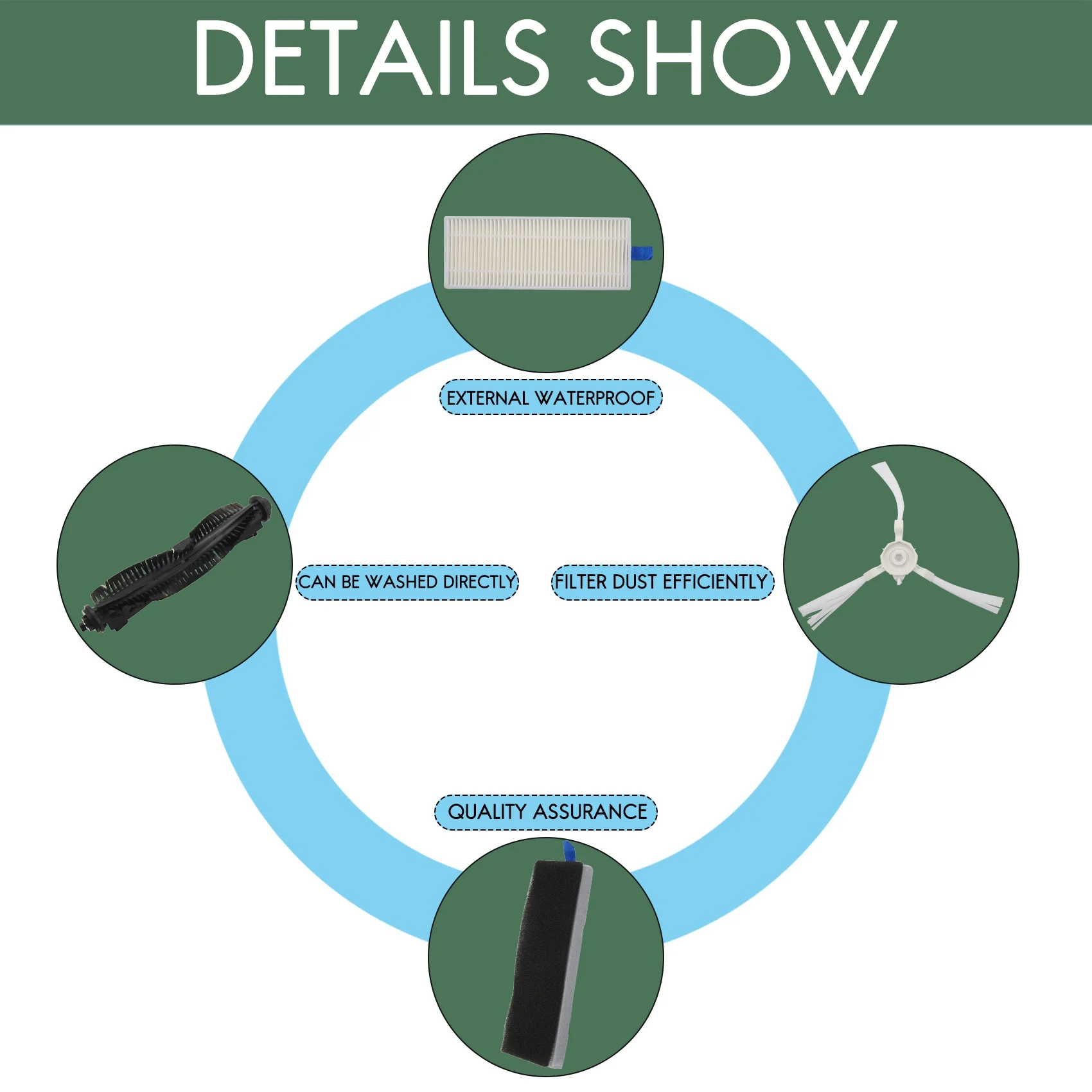 Cepillo principal, cepillo de rodillo, cepillo lateral, filtro HEPA para 360 S6, repuestos de aspiradora robótica, accesorios