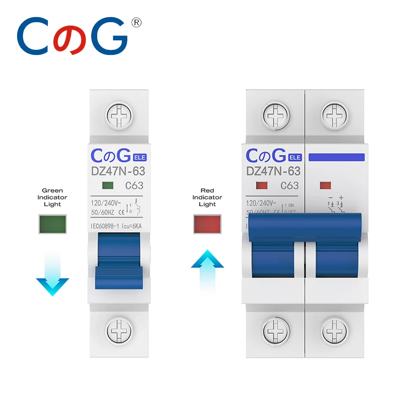 CG DZ47N 1P/2P 6A 10A 16A 20A 25A 32A 40A 50A 63A Circuit Breaker 120/240V MCB Din Rail Mount AC Disconnect Switch