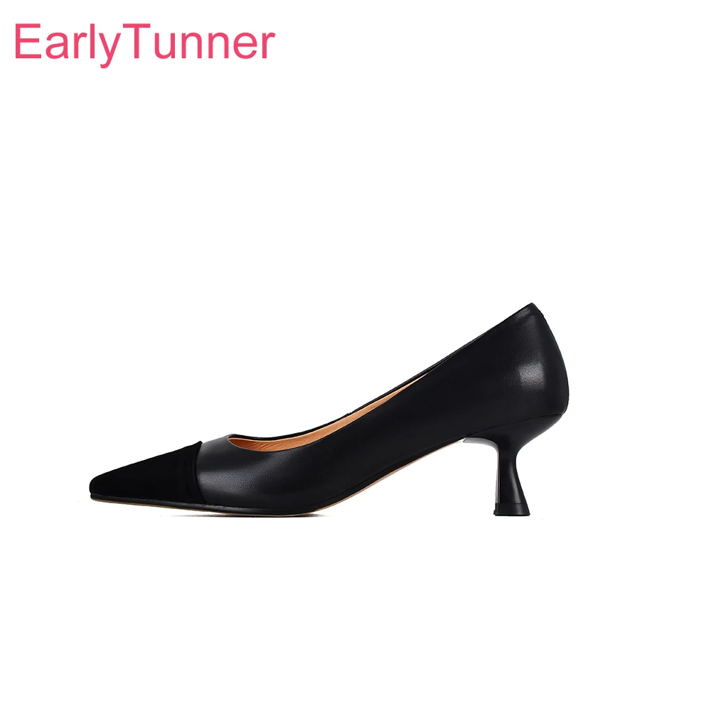 2026 Autumn Geniune Leather Women Pumps High Kitten Heels Lady Dress Shoes Large Small Plus Size 12 31 43 47 Mixed Color