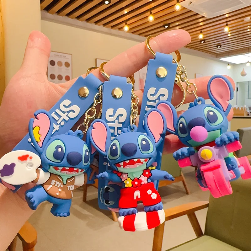 Disney Cartoon Cute Lilo & Stitch Silicone Pendant Keychain for Women Men Fans Kawaii Scrump Angel Keyring for Backpack Car Keys