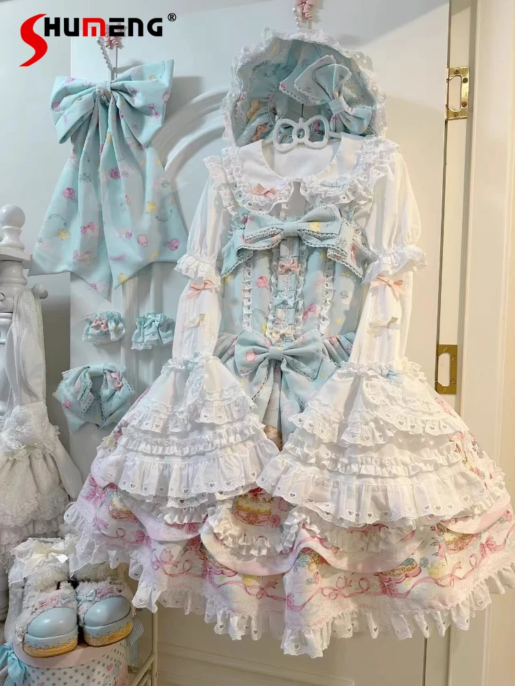 

Original New Japanese Sweet Lolita Style Dress JSK Bow Print Girl's Women's Kawaii Dress Spring Summer Dress for Women Vestido