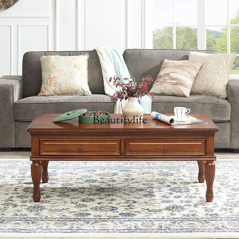 

yj7 American modern simple small apartment living room home retro solid wood tea table