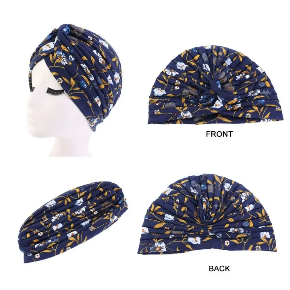Fashion Soft Pastoral Style Ruffled Turban Hat Cotton Floral Print Chemo Cap Headwrap Turban Hats Women