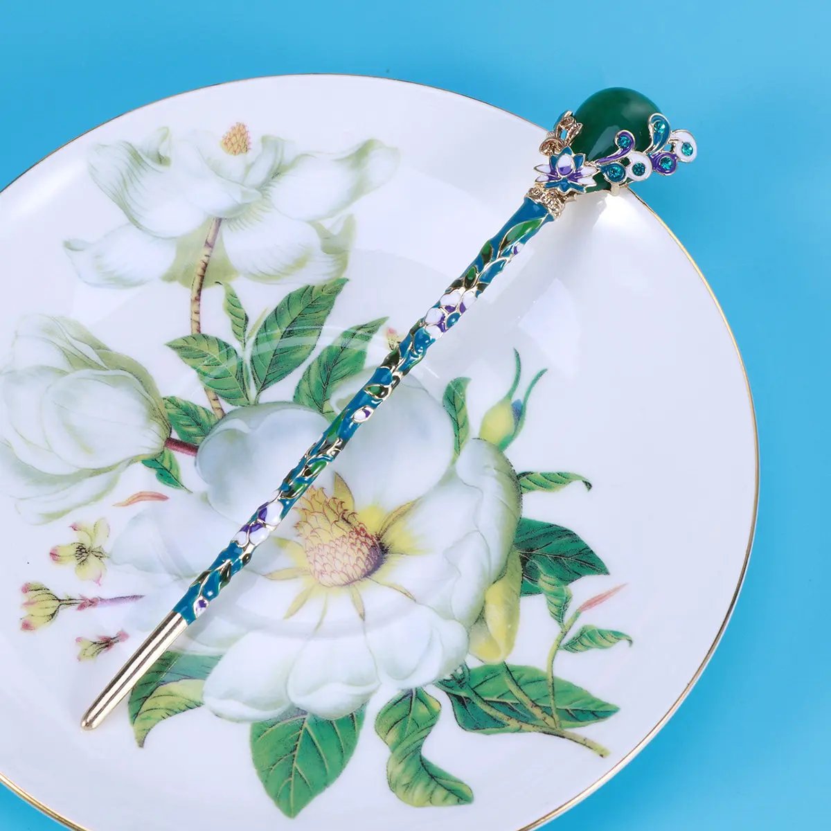 

Elegant Chinese Hairpin Vintage Hair Stick Ancient Hair Clip for Women Decorative Chignon Pin Party Daily Styling Green