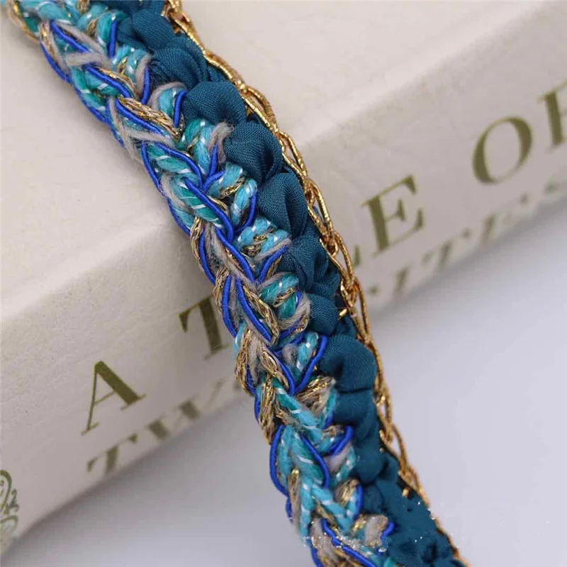 Fashion Peacock Blue Handmade Hook Lace Ribbon Diy Tweed Small Fragrant Coat Decorative Clothing Accessories De Costura One Yard