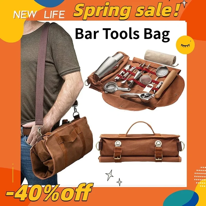 Toolkit Cowhide Portable Bar Anti-slip Canvas Tool Bag Professional Bartender Travel Bag Cocktail Shaker Wine Set Storage Bag