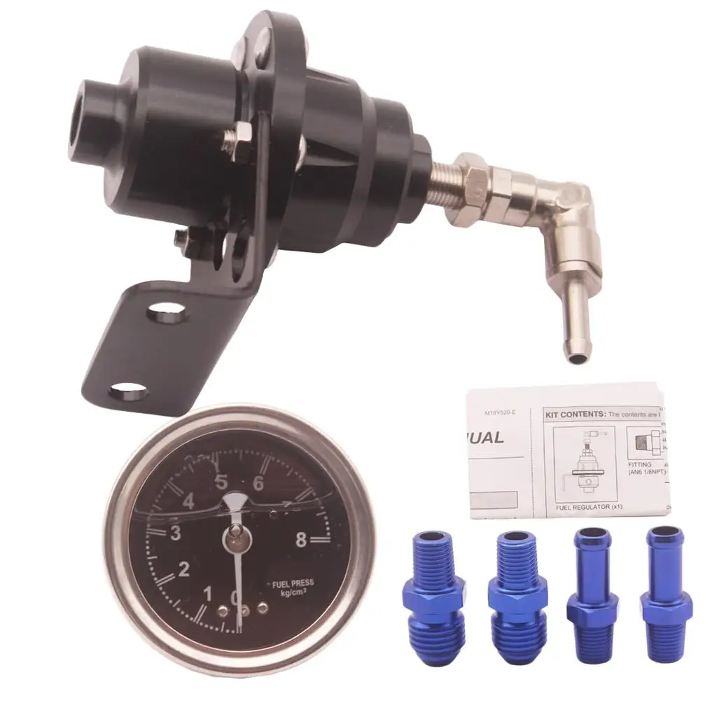 

Adjustable 1 to 160 PSI Fuel Pressure Regulator Kit with Liquid Gauge Aluminum High Performance Pump for Car Modification
