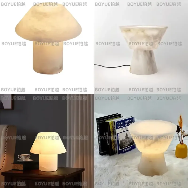 Spanish Marble Mushroom Table Lamp Solid Copper Bedside Light for Bedroom Sofa Cabinet Modern Home Decor Accent Lighting