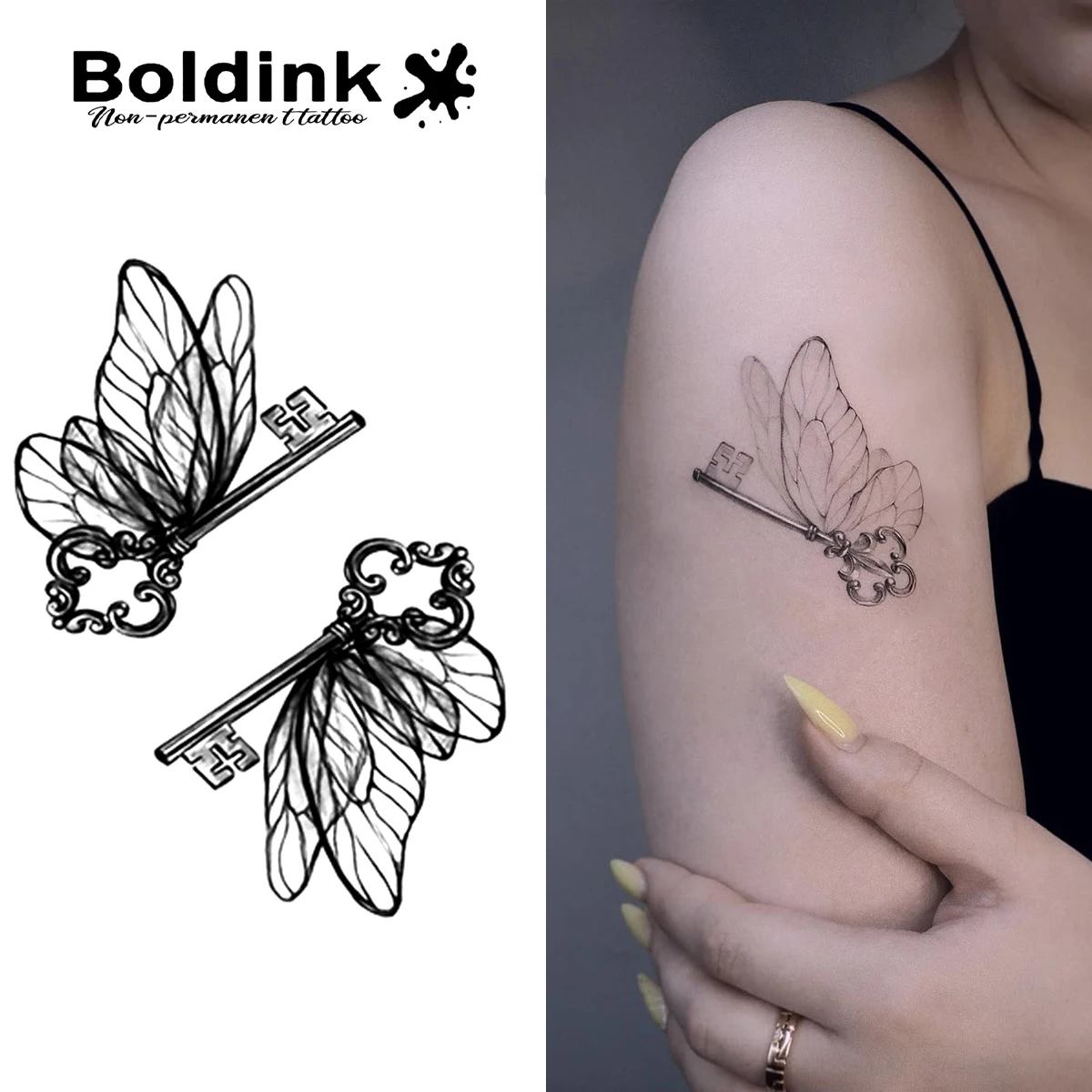 

Keys With Butterfly Wings Temporary Tattoo,Lasts To 15 Days New Technology Magic Waterproof Semi Permanent Sticker.