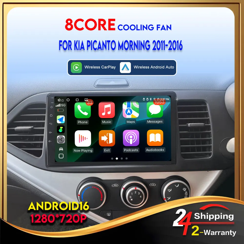 For KIA PICANTO Morning 2011 2012 2013 2014 2015 2016 Multimedia Carplay Android Auto Wireless Android 16 Player Autoradio