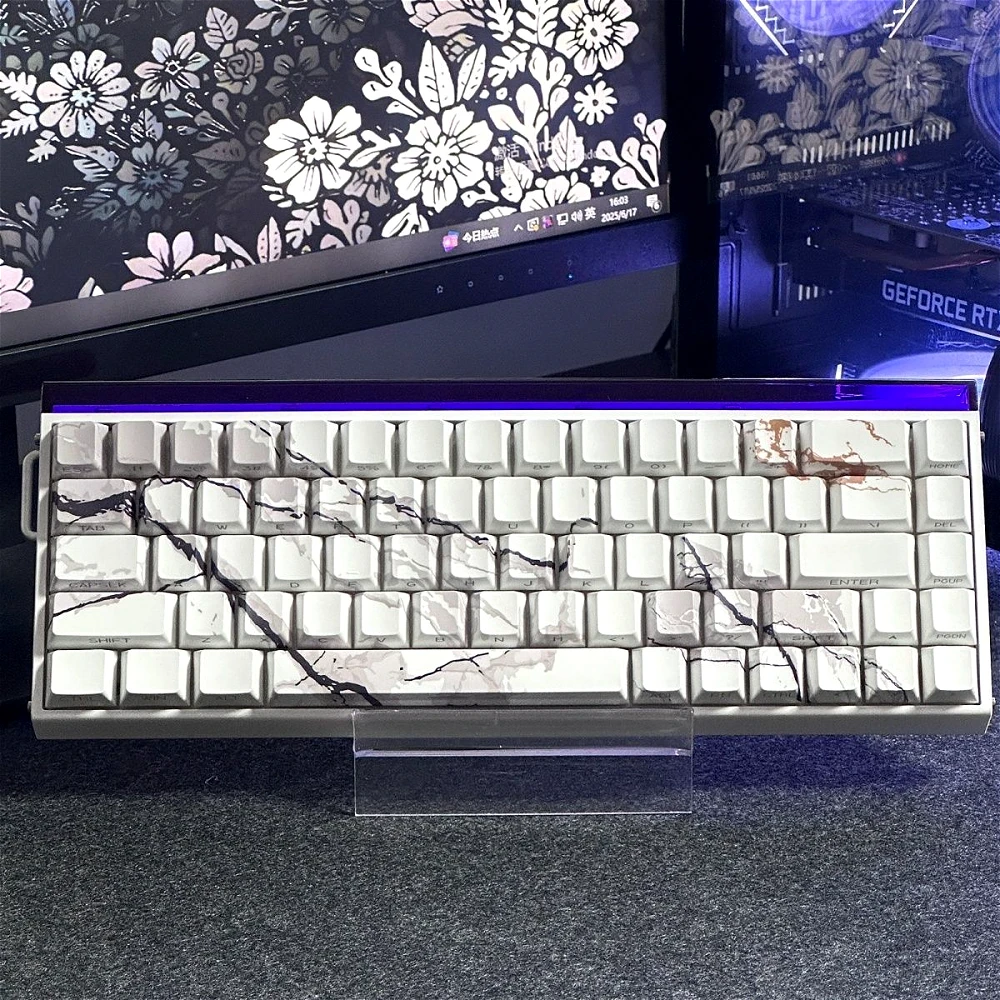 

Marble Keycaps with Cherry Shaped Side Engraved Translucent Keyboard Caps Suitable for MX60 65 67 68 75 87 Mechanical Keyboards